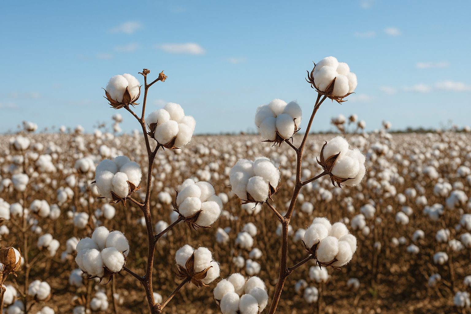 Cotton field with natural cotton plants